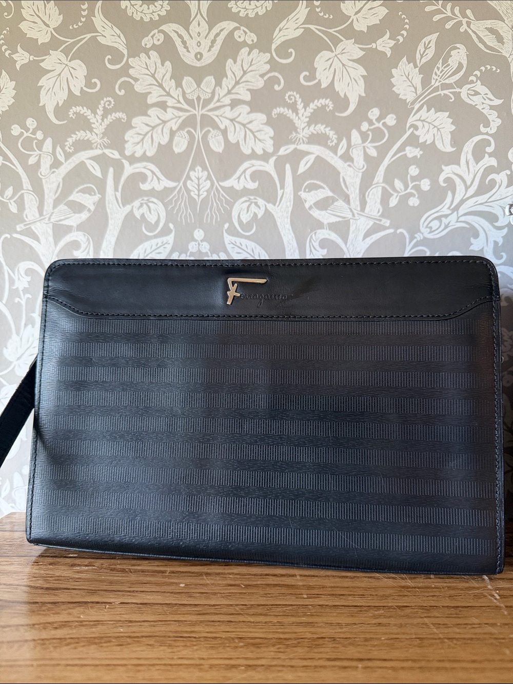 Salvatore Ferragamo Black Leather Clutch Wristlet